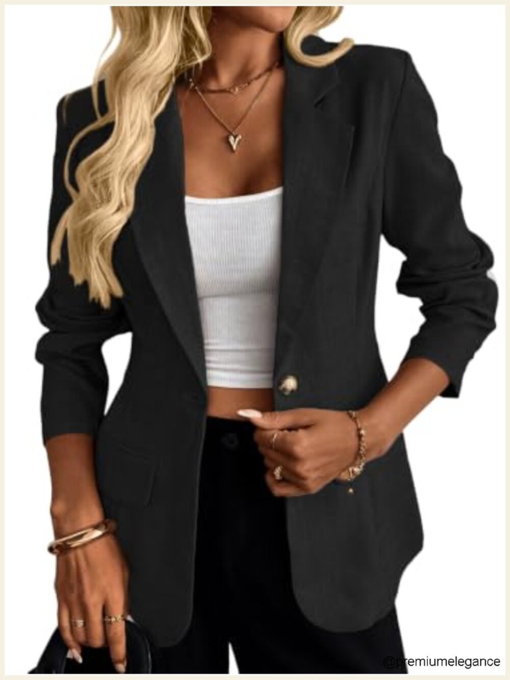 Polyester Blend Women's Business Casual Blazer Jacket with Lapel Collar and